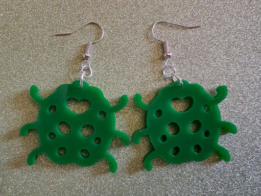 Beetle Earrings: Laser Cut Acrylic Beetles, Green Earrings, Bugs, Insects, Entomology, Costume Jewelry, Novelty, Best Gifts for Her/Him/Them