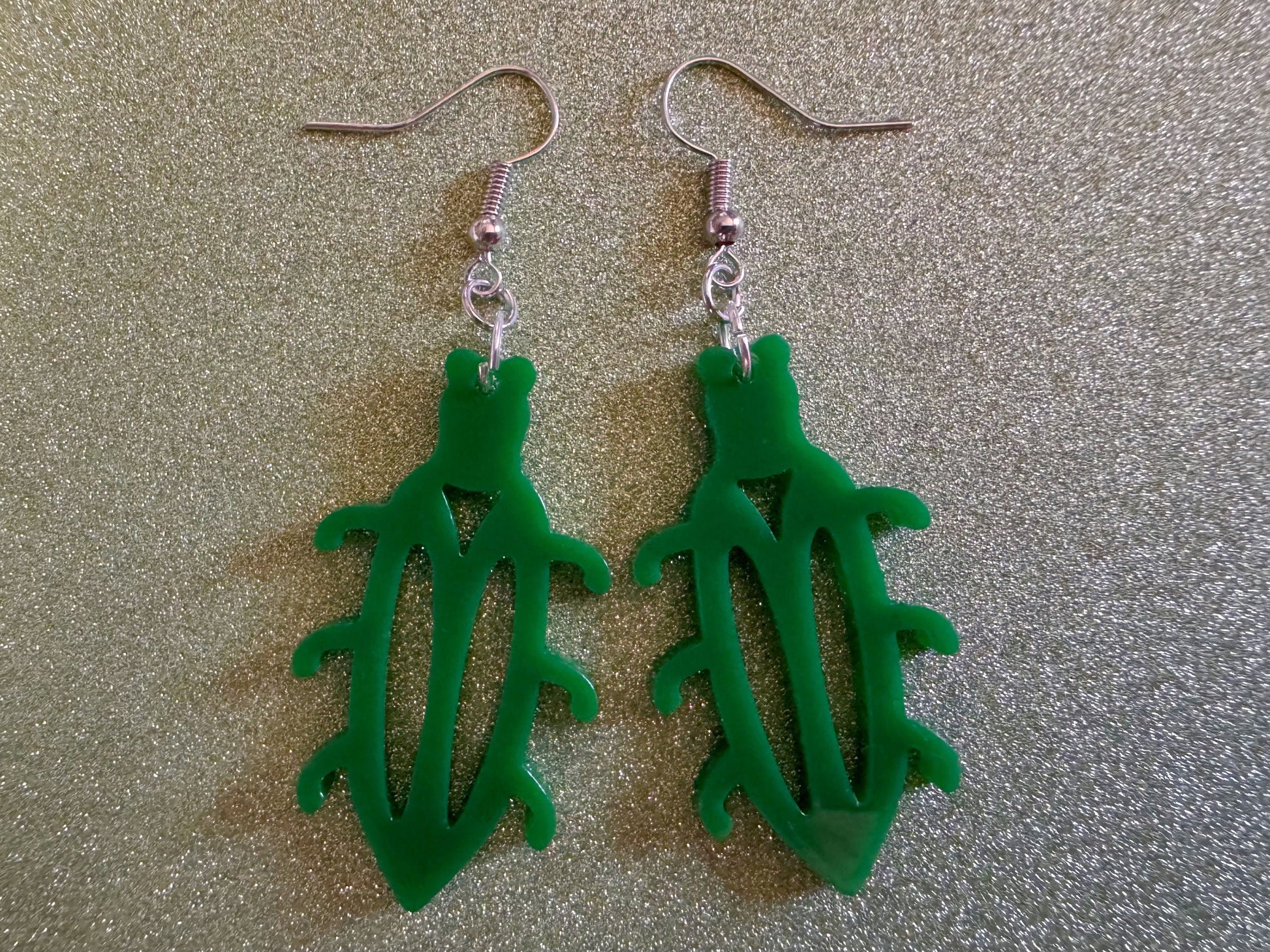 Beetle Earrings: Laser Cut Acrylic Beetles, Green Earrings, Bugs, Insects, Entomology, Costume Jewelry, Novelty, Best Gifts for Her/Him/Them