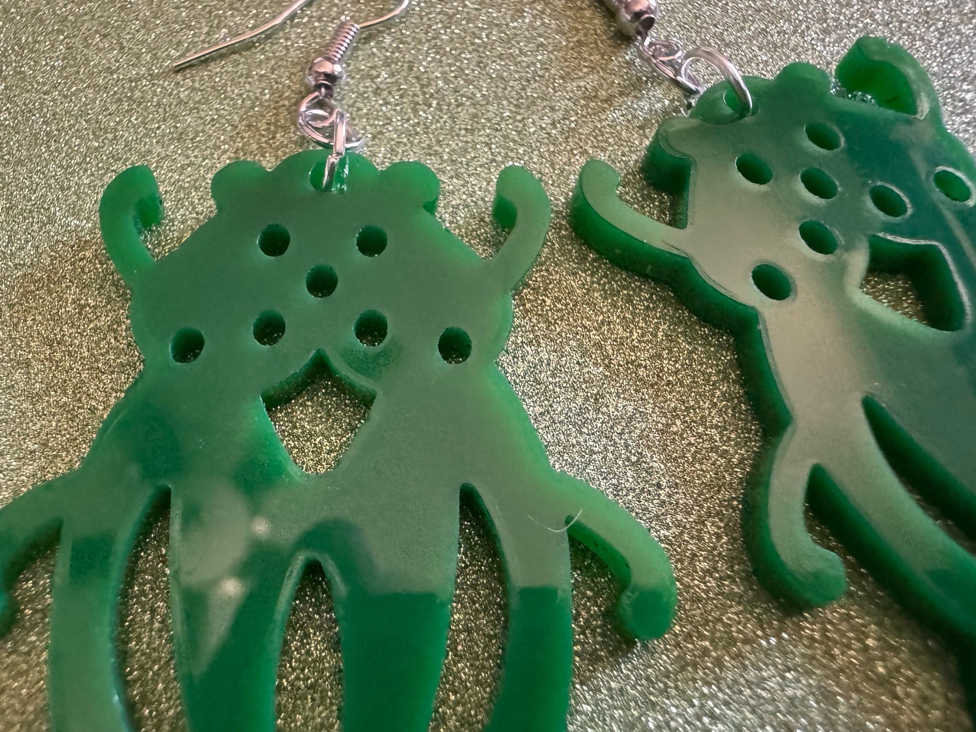 Beetle Earrings: Laser Cut Acrylic Beetles, Green Earrings, Bugs, Insects, Entomology, Costume Jewelry, Novelty, Best Gifts for Her/Him/Them