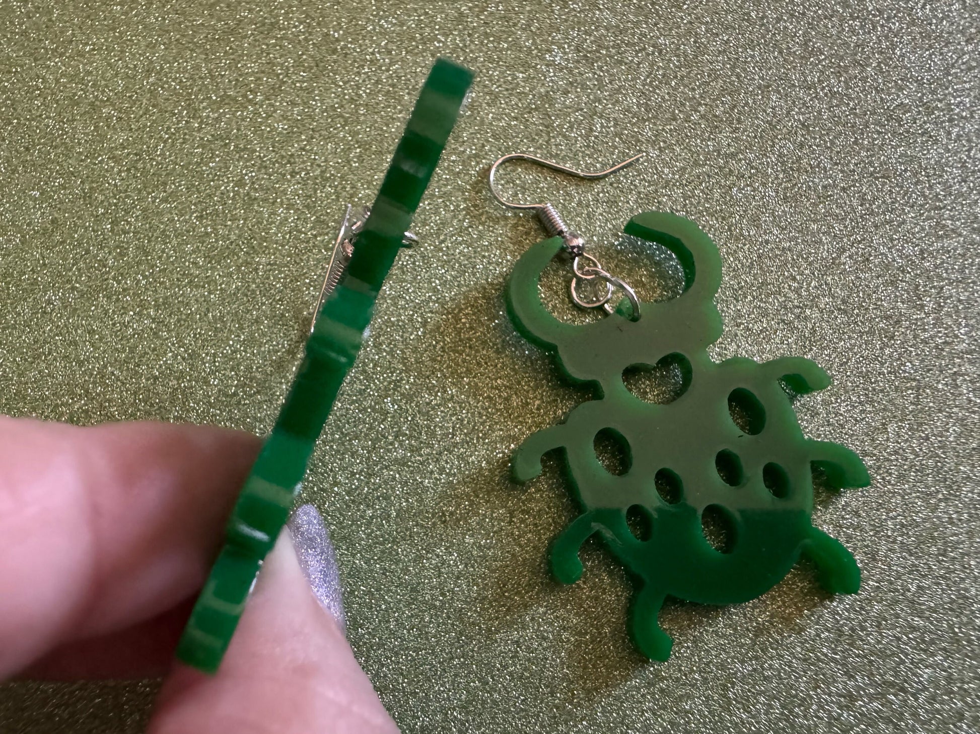 Beetle Earrings: Laser Cut Acrylic Beetles, Green Earrings, Bugs, Insects, Entomology, Costume Jewelry, Novelty, Best Gifts for Her/Him/Them