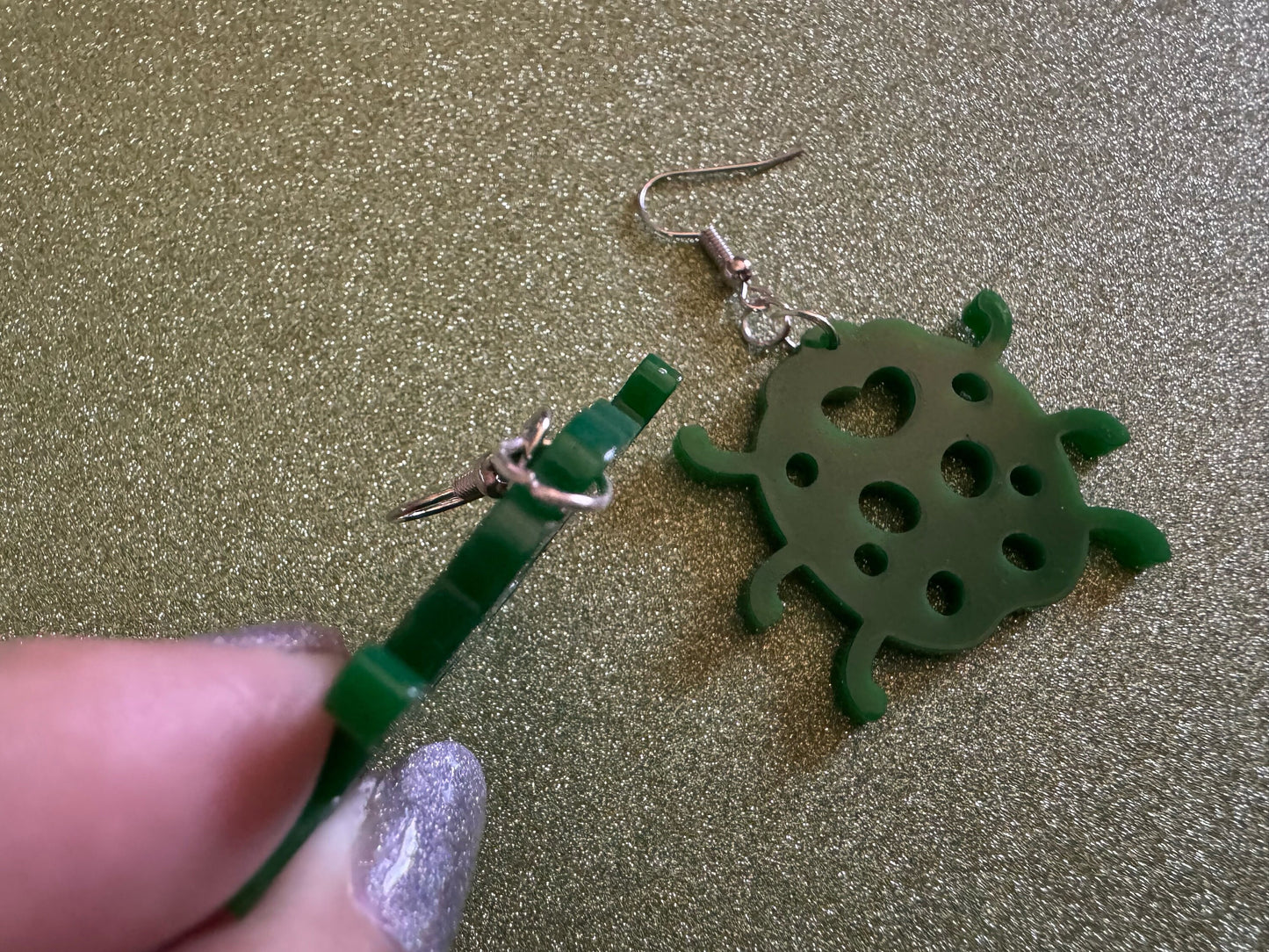 Beetle Earrings: Laser Cut Acrylic Beetles, Green Earrings, Bugs, Insects, Entomology, Costume Jewelry, Novelty, Best Gifts for Her/Him/Them