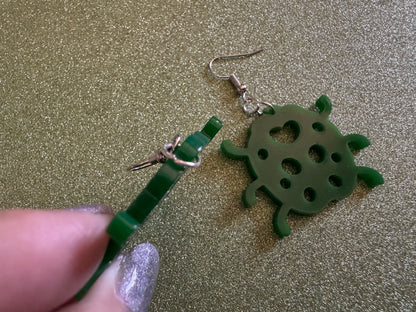 Beetle Earrings: Laser Cut Acrylic Beetles, Green Earrings, Bugs, Insects, Entomology, Costume Jewelry, Novelty, Best Gifts for Her/Him/Them