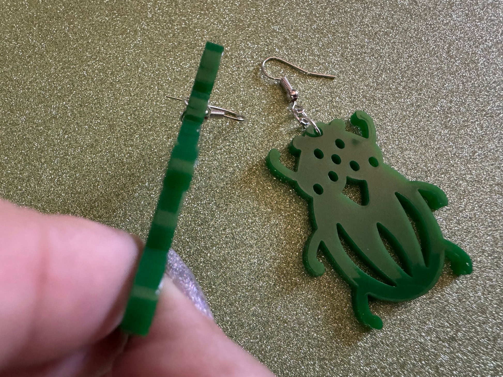Beetle Earrings: Laser Cut Acrylic Beetles, Green Earrings, Bugs, Insects, Entomology, Costume Jewelry, Novelty, Best Gifts for Her/Him/Them