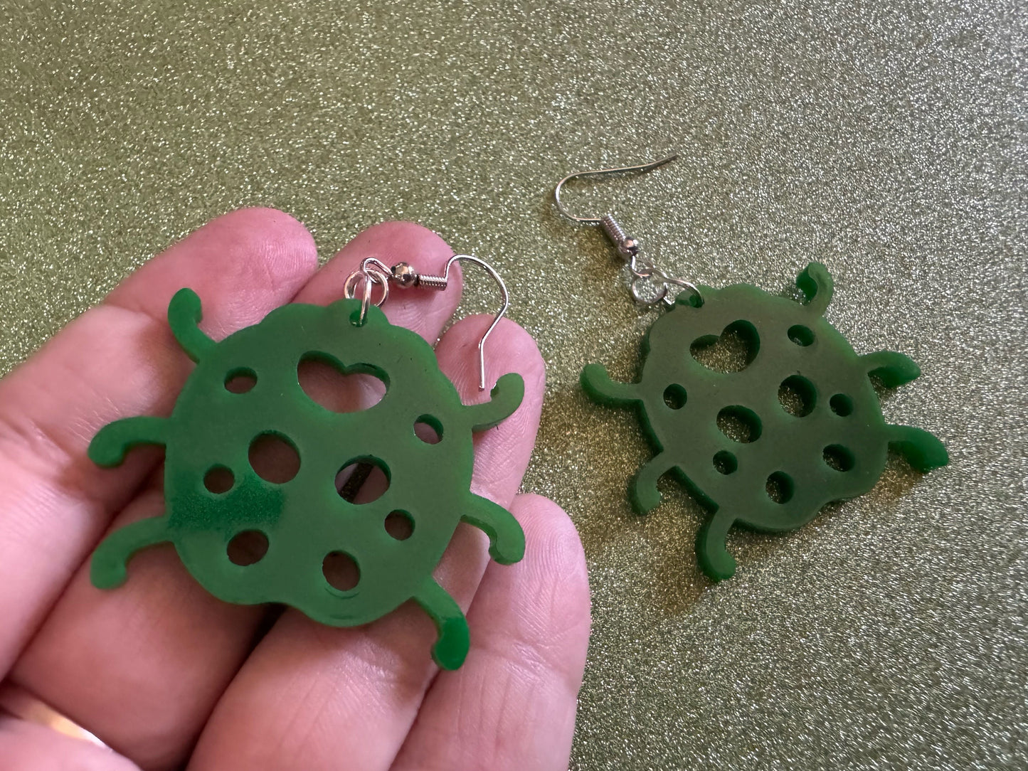 Beetle Earrings: Laser Cut Acrylic Beetles, Green Earrings, Bugs, Insects, Entomology, Costume Jewelry, Novelty, Best Gifts for Her/Him/Them