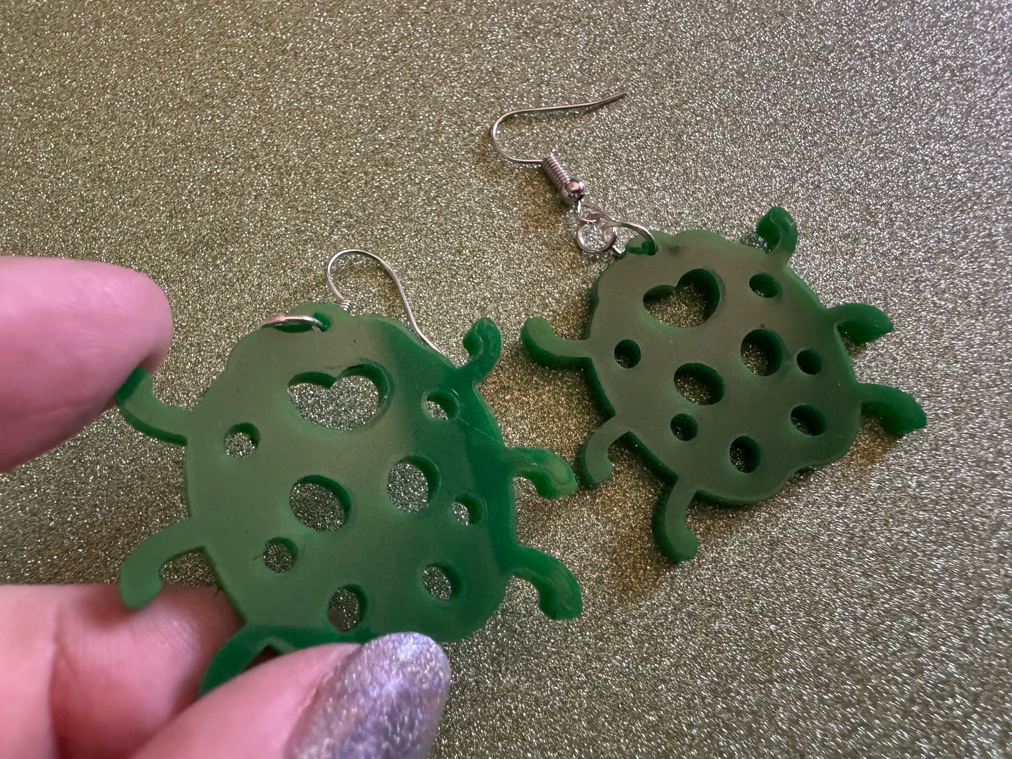 Beetle Earrings: Laser Cut Acrylic Beetles, Green Earrings, Bugs, Insects, Entomology, Costume Jewelry, Novelty, Best Gifts for Her/Him/Them