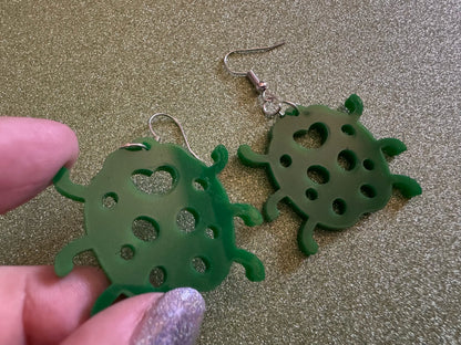 Beetle Earrings: Laser Cut Acrylic Beetles, Green Earrings, Bugs, Insects, Entomology, Costume Jewelry, Novelty, Best Gifts for Her/Him/Them