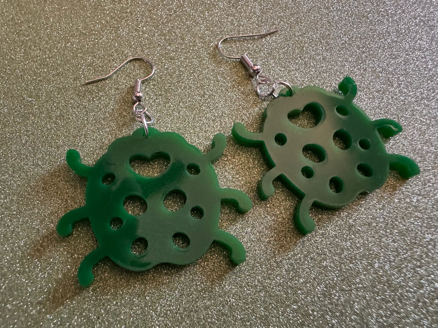 Beetle Earrings: Laser Cut Acrylic Beetles, Green Earrings, Bugs, Insects, Entomology, Costume Jewelry, Novelty, Best Gifts for Her/Him/Them