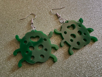 Beetle Earrings: Laser Cut Acrylic Beetles, Green Earrings, Bugs, Insects, Entomology, Costume Jewelry, Novelty, Best Gifts for Her/Him/Them