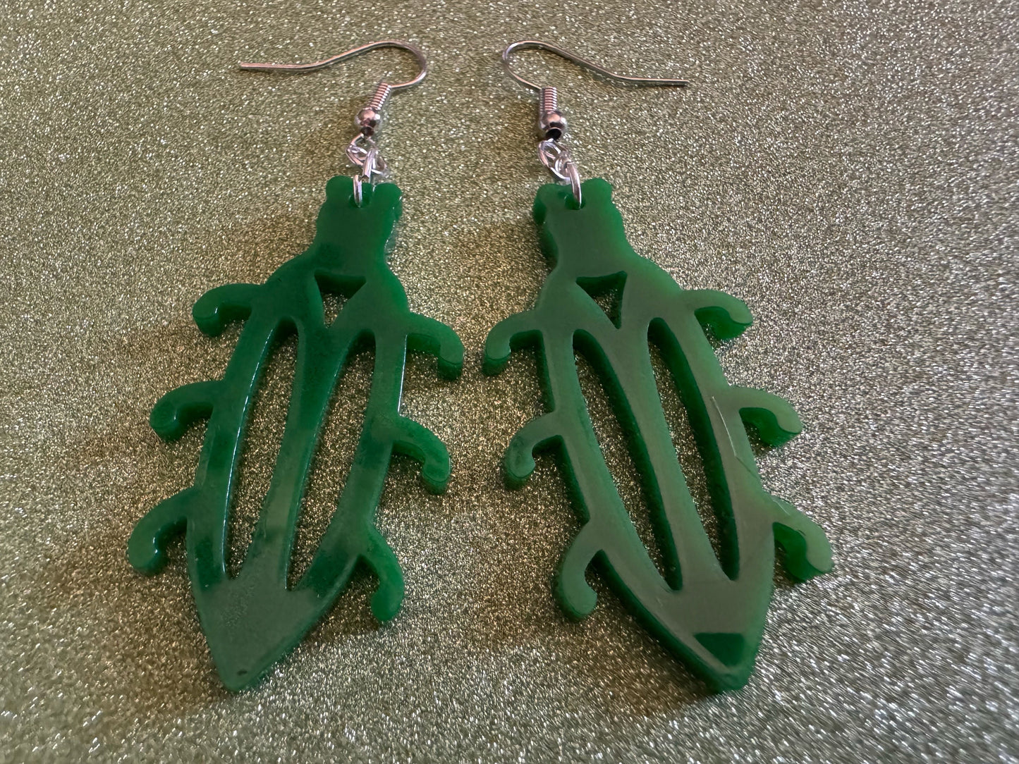Beetle Earrings: Laser Cut Acrylic Beetles, Green Earrings, Bugs, Insects, Entomology, Costume Jewelry, Novelty, Best Gifts for Her/Him/Them
