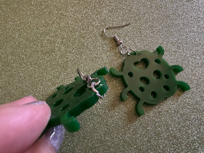Beetle Earrings: Laser Cut Acrylic Beetles, Green Earrings, Bugs, Insects, Entomology, Costume Jewelry, Novelty, Best Gifts for Her/Him/Them