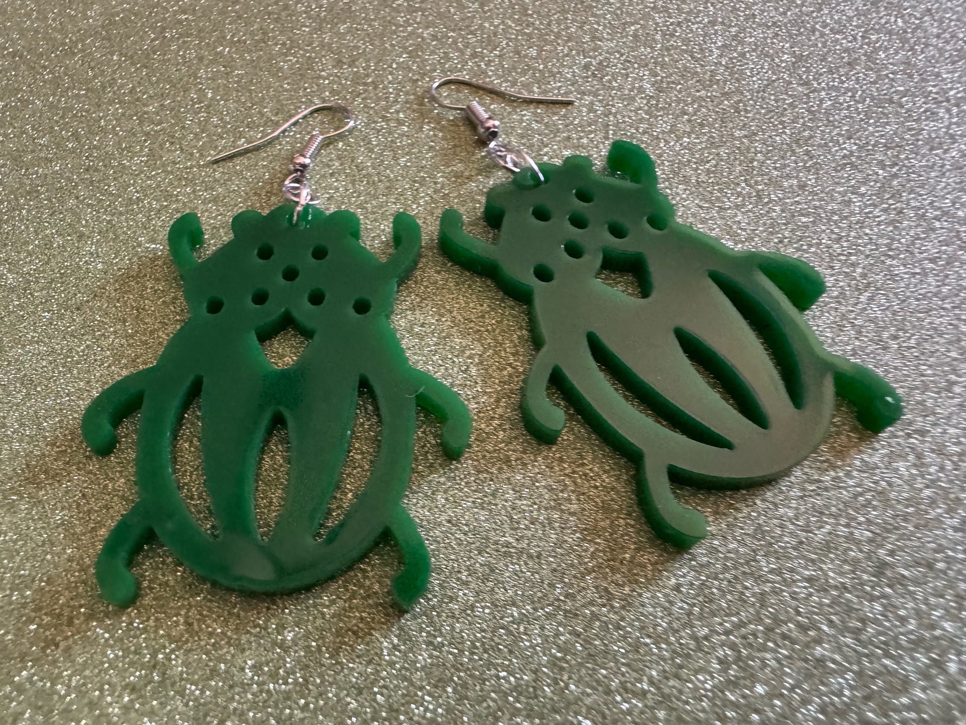 Beetle Earrings: Laser Cut Acrylic Beetles, Green Earrings, Bugs, Insects, Entomology, Costume Jewelry, Novelty, Best Gifts for Her/Him/Them