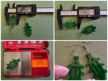 Beetle Earrings: Laser Cut Acrylic Beetles, Green Earrings, Bugs, Insects, Entomology, Costume Jewelry, Novelty, Best Gifts for Her/Him/Them