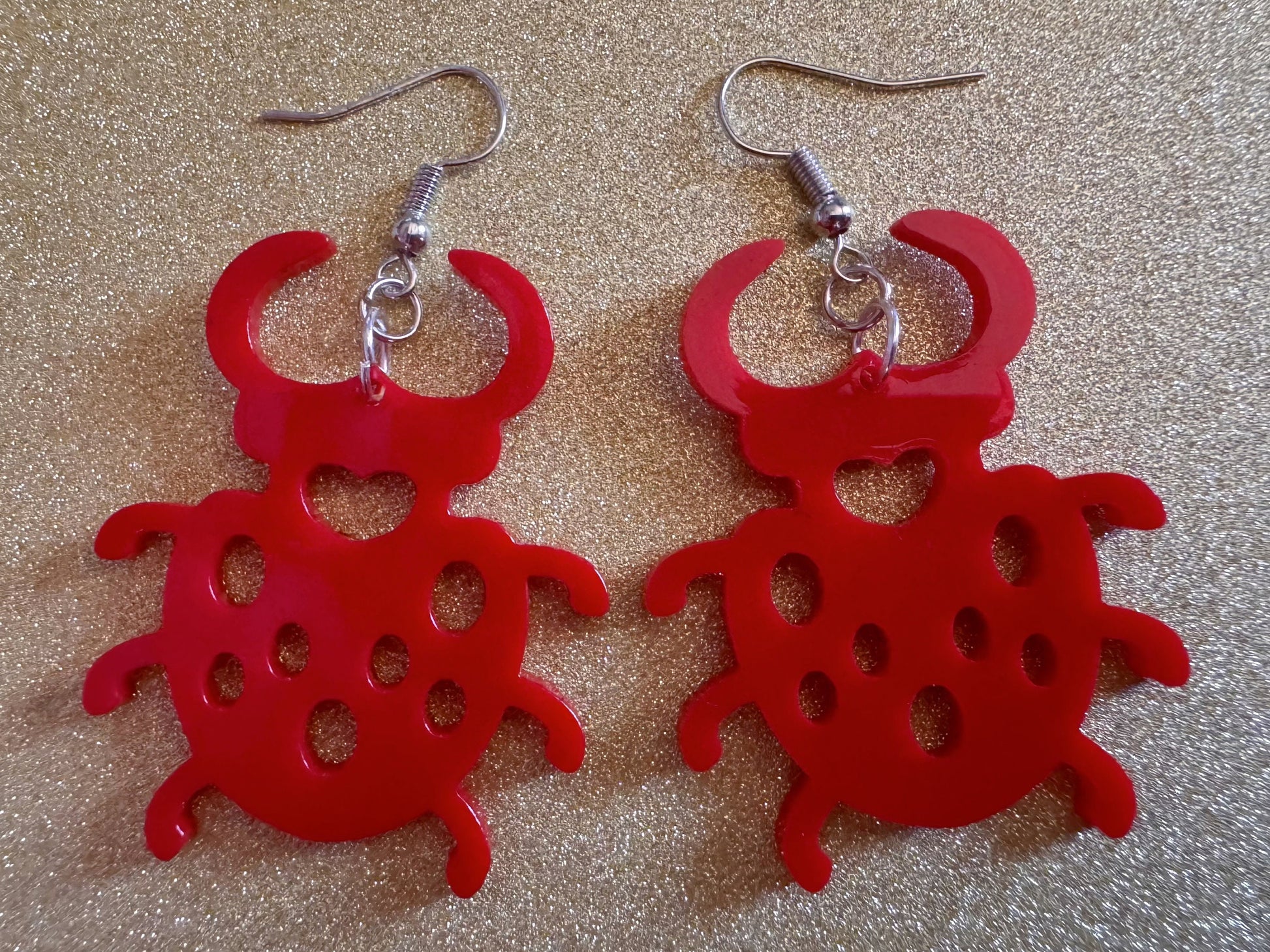 Beetle Earrings: Laser Cut Acrylic Beetles, Red Bugs, Insects, Entomology, Costume Jewelry, Novelty Gag Gift, Best Gifts for Her/Him/Them