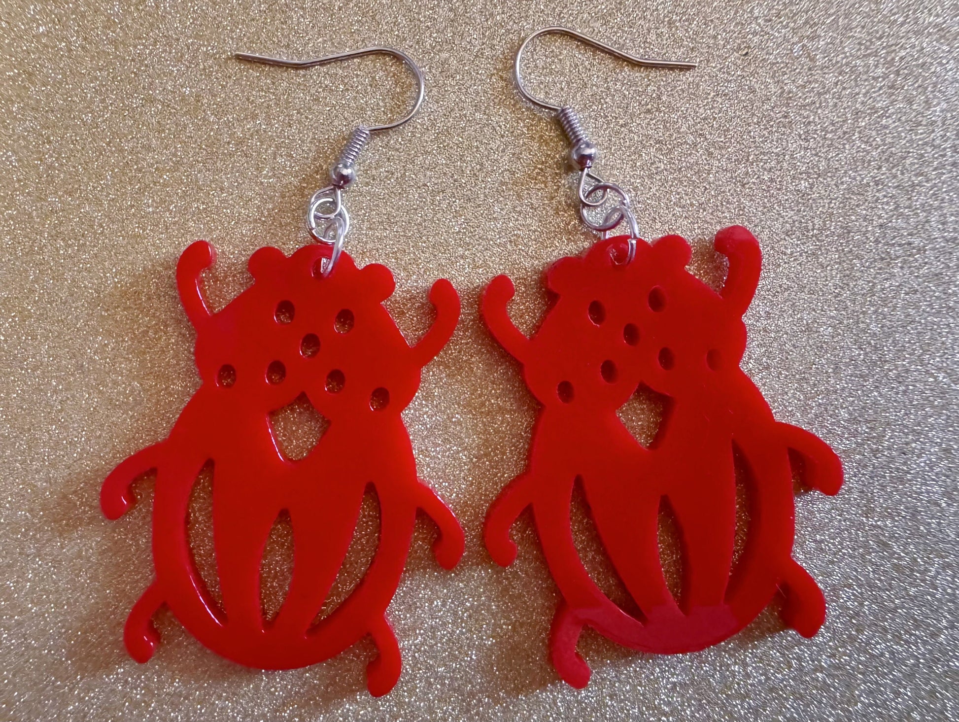 Beetle Earrings: Laser Cut Acrylic Beetles, Red Bugs, Insects, Entomology, Costume Jewelry, Novelty Gag Gift, Best Gifts for Her/Him/Them