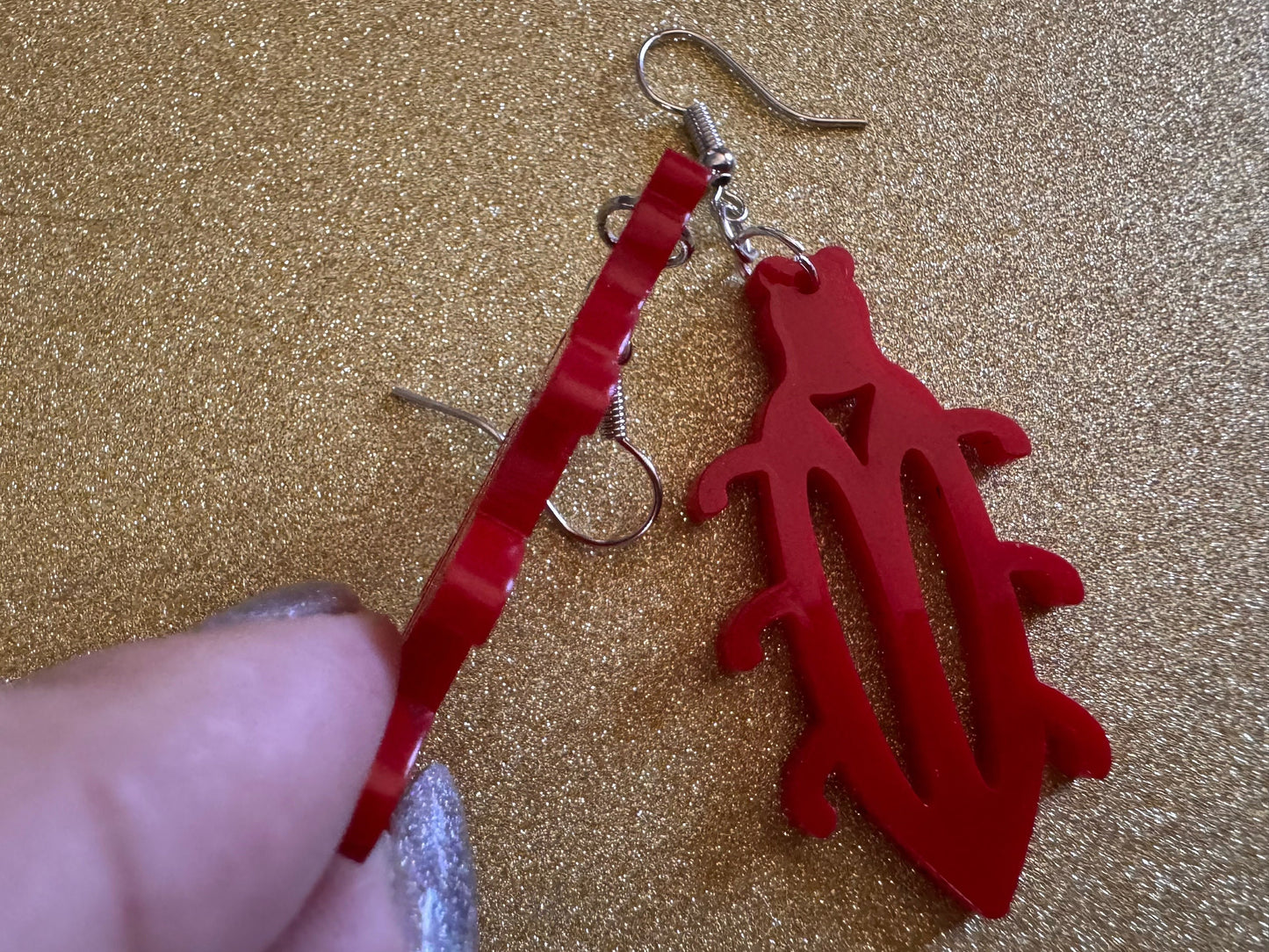 Beetle Earrings: Laser Cut Acrylic Beetles, Red Bugs, Insects, Entomology, Costume Jewelry, Novelty Gag Gift, Best Gifts for Her/Him/Them