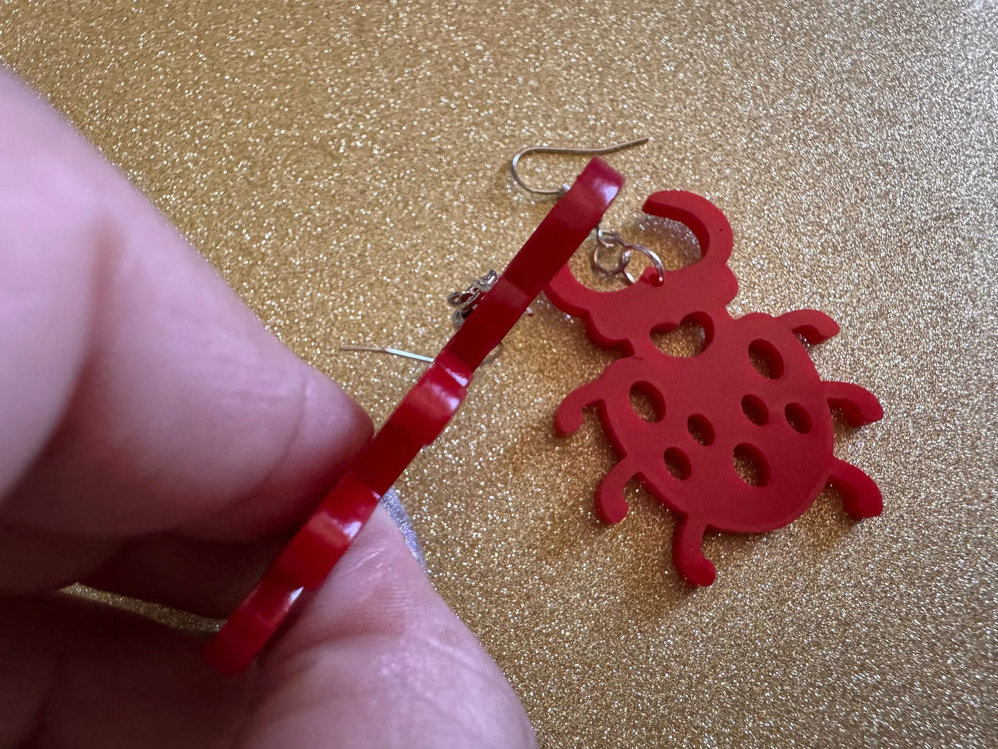 Beetle Earrings: Laser Cut Acrylic Beetles, Red Bugs, Insects, Entomology, Costume Jewelry, Novelty Gag Gift, Best Gifts for Her/Him/Them