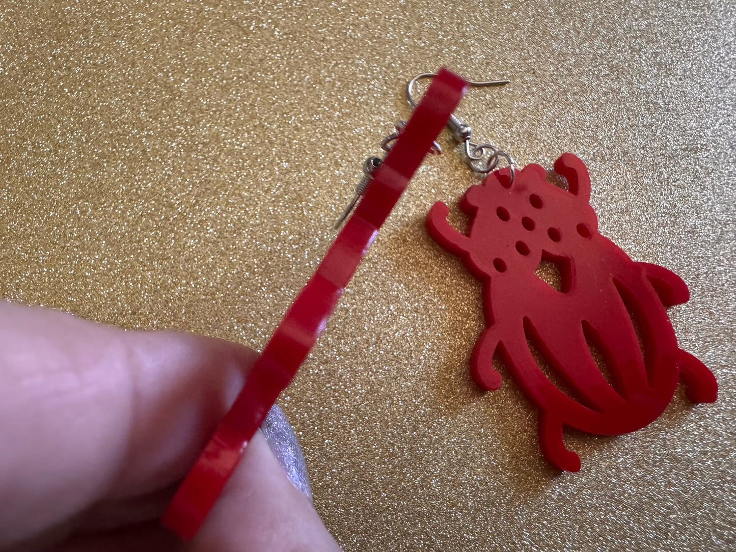 Beetle Earrings: Laser Cut Acrylic Beetles, Red Bugs, Insects, Entomology, Costume Jewelry, Novelty Gag Gift, Best Gifts for Her/Him/Them