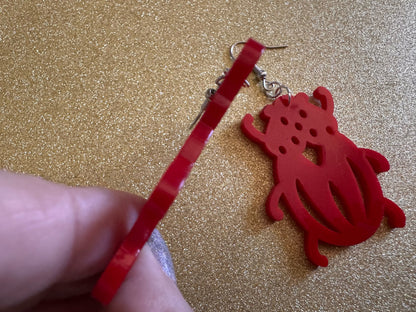 Beetle Earrings: Laser Cut Acrylic Beetles, Red Bugs, Insects, Entomology, Costume Jewelry, Novelty Gag Gift, Best Gifts for Her/Him/Them