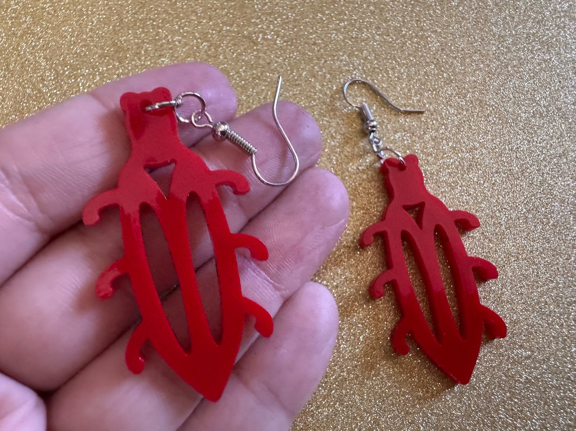 Beetle Earrings: Laser Cut Acrylic Beetles, Red Bugs, Insects, Entomology, Costume Jewelry, Novelty Gag Gift, Best Gifts for Her/Him/Them