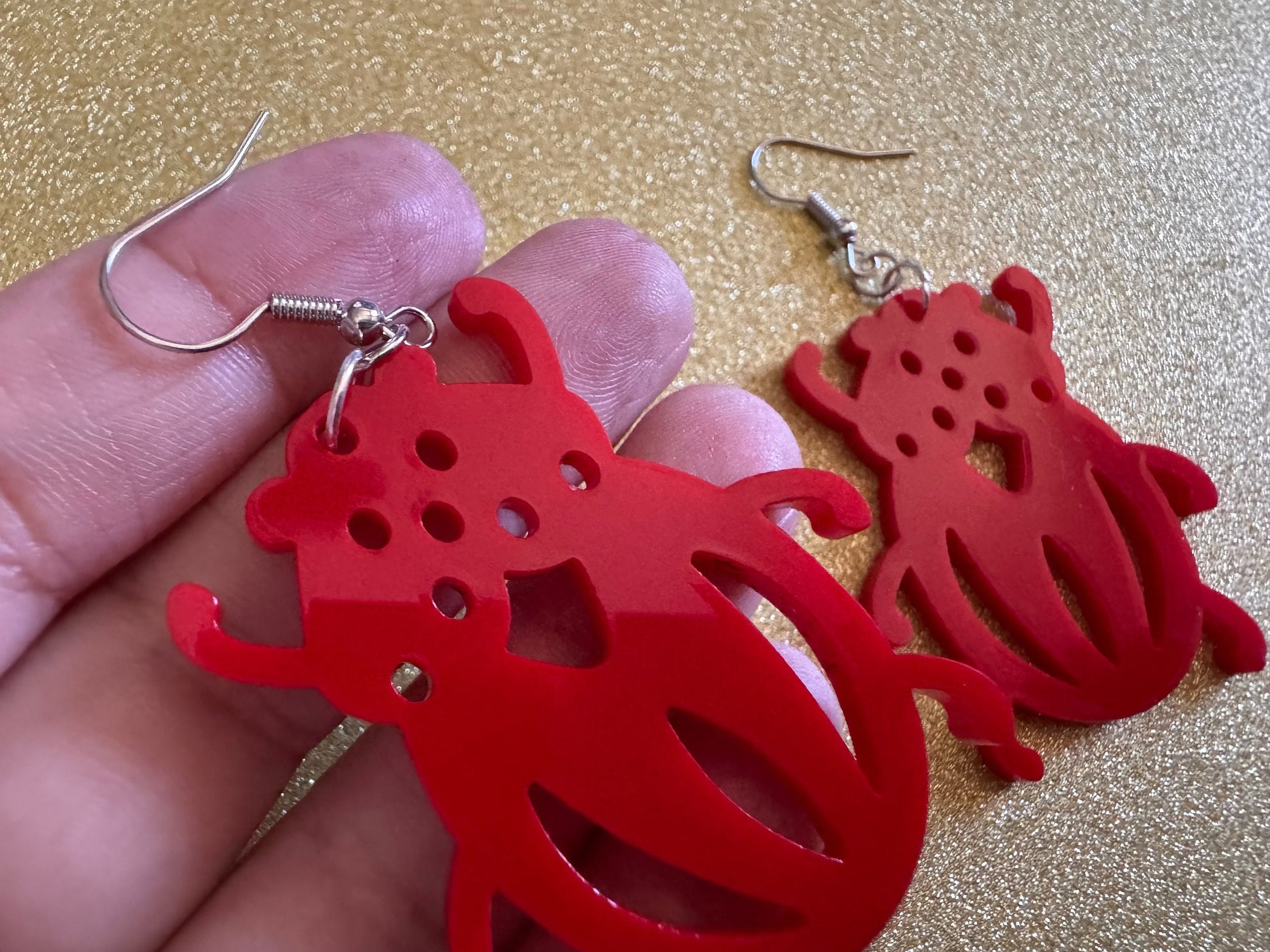 Beetle Earrings: Laser Cut Acrylic Beetles, Red Bugs, Insects, Entomology, Costume Jewelry, Novelty Gag Gift, Best Gifts for Her/Him/Them