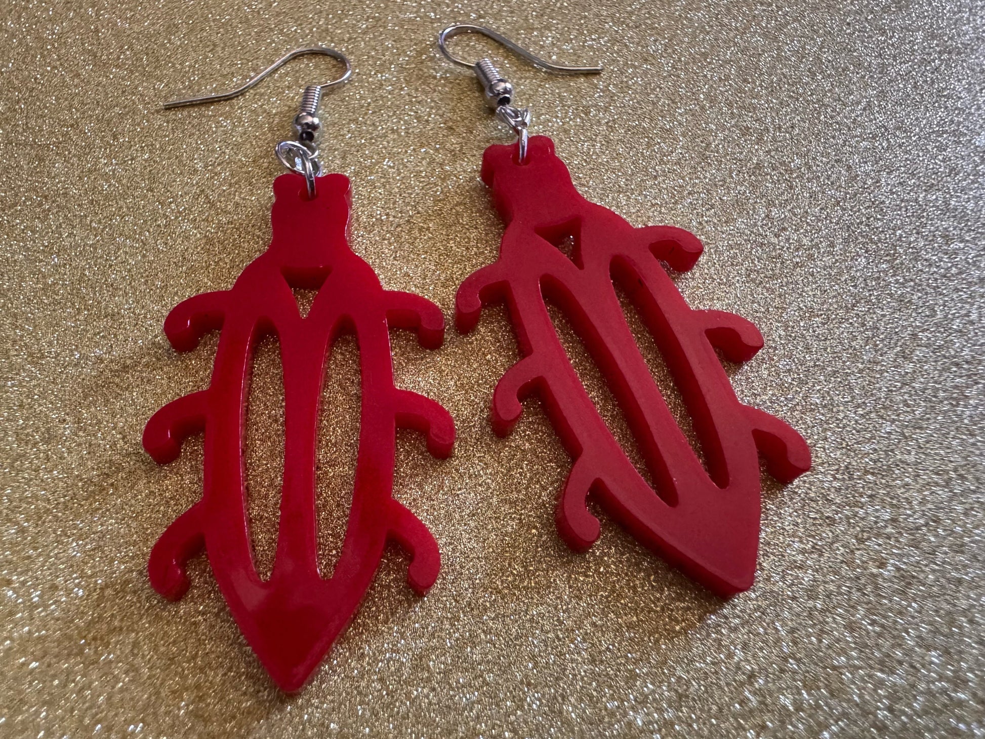 Beetle Earrings: Laser Cut Acrylic Beetles, Red Bugs, Insects, Entomology, Costume Jewelry, Novelty Gag Gift, Best Gifts for Her/Him/Them