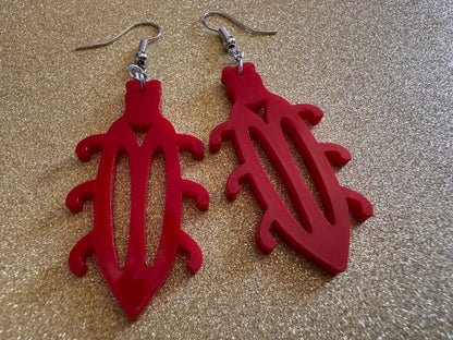 Beetle Earrings: Laser Cut Acrylic Beetles, Red Bugs, Insects, Entomology, Costume Jewelry, Novelty Gag Gift, Best Gifts for Her/Him/Them
