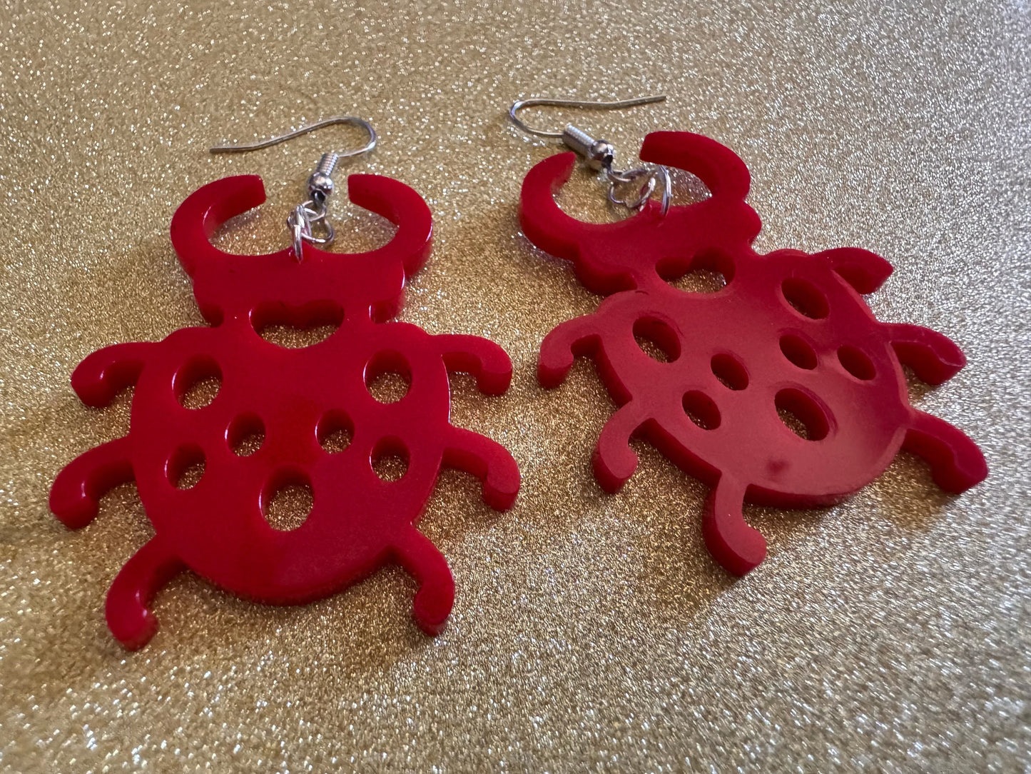 Beetle Earrings: Laser Cut Acrylic Beetles, Red Bugs, Insects, Entomology, Costume Jewelry, Novelty Gag Gift, Best Gifts for Her/Him/Them