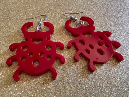 Beetle Earrings: Laser Cut Acrylic Beetles, Red Bugs, Insects, Entomology, Costume Jewelry, Novelty Gag Gift, Best Gifts for Her/Him/Them