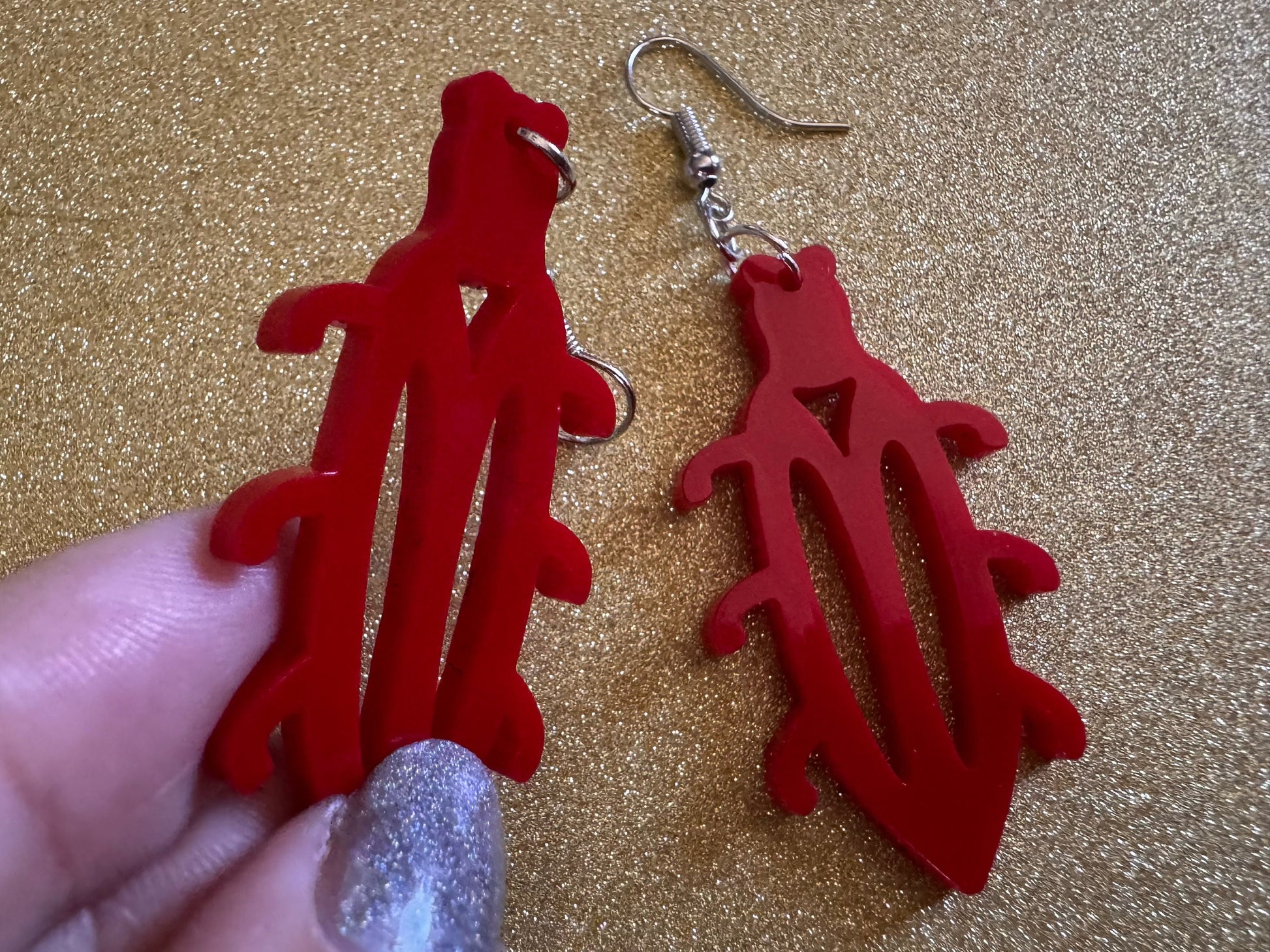 Beetle Earrings: Laser Cut Acrylic Beetles, Red Bugs, Insects, Entomology, Costume Jewelry, Novelty Gag Gift, Best Gifts for Her/Him/Them
