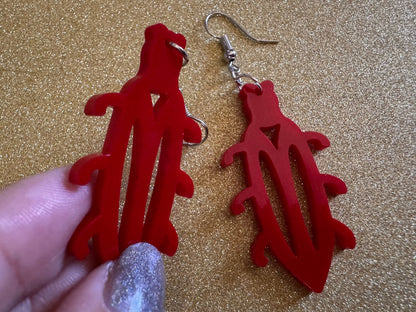 Beetle Earrings: Laser Cut Acrylic Beetles, Red Bugs, Insects, Entomology, Costume Jewelry, Novelty Gag Gift, Best Gifts for Her/Him/Them