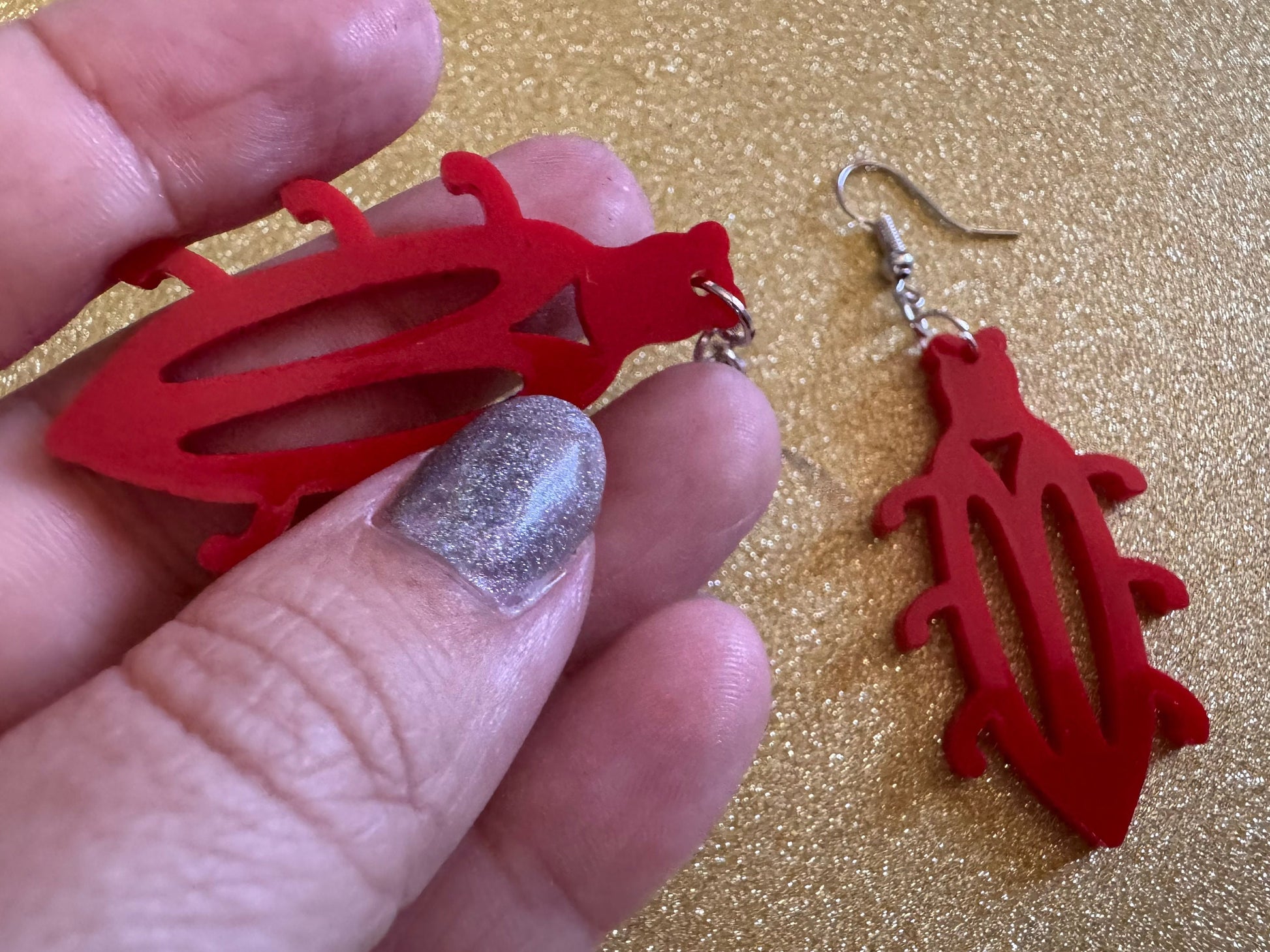 Beetle Earrings: Laser Cut Acrylic Beetles, Red Bugs, Insects, Entomology, Costume Jewelry, Novelty Gag Gift, Best Gifts for Her/Him/Them