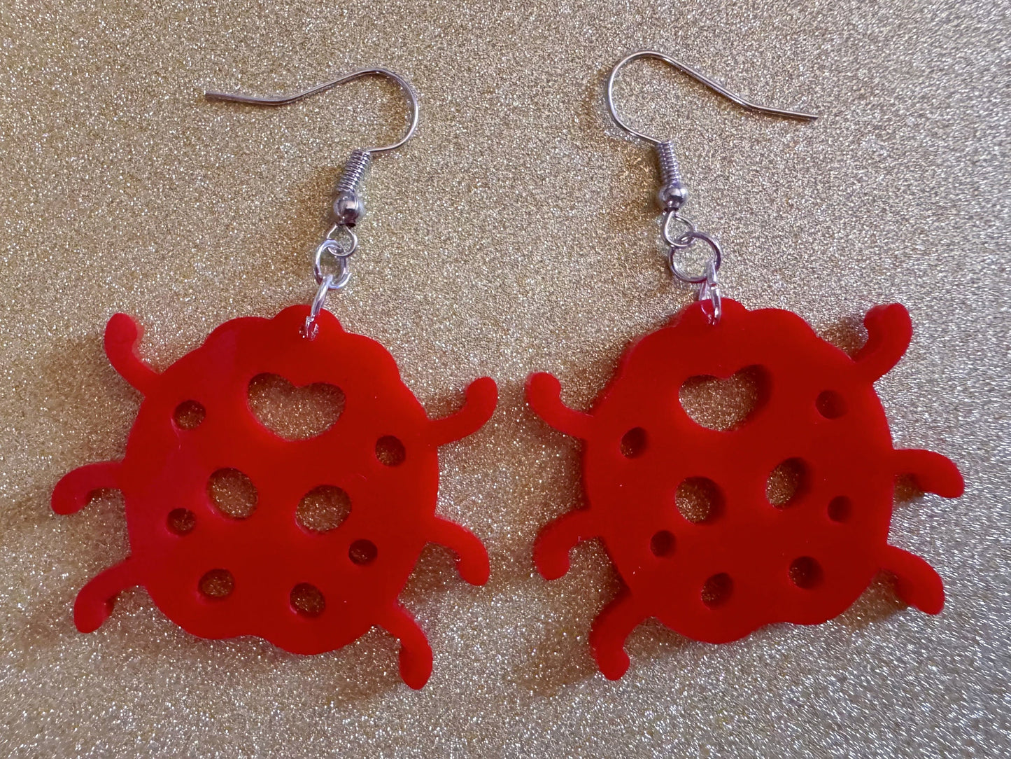 Beetle Earrings: Laser Cut Acrylic Ladybugs, Red Bugs, Insects, Beetles, Costume Jewelry, Novelty Gag Gift, Best Gifts for Her/Him/Them