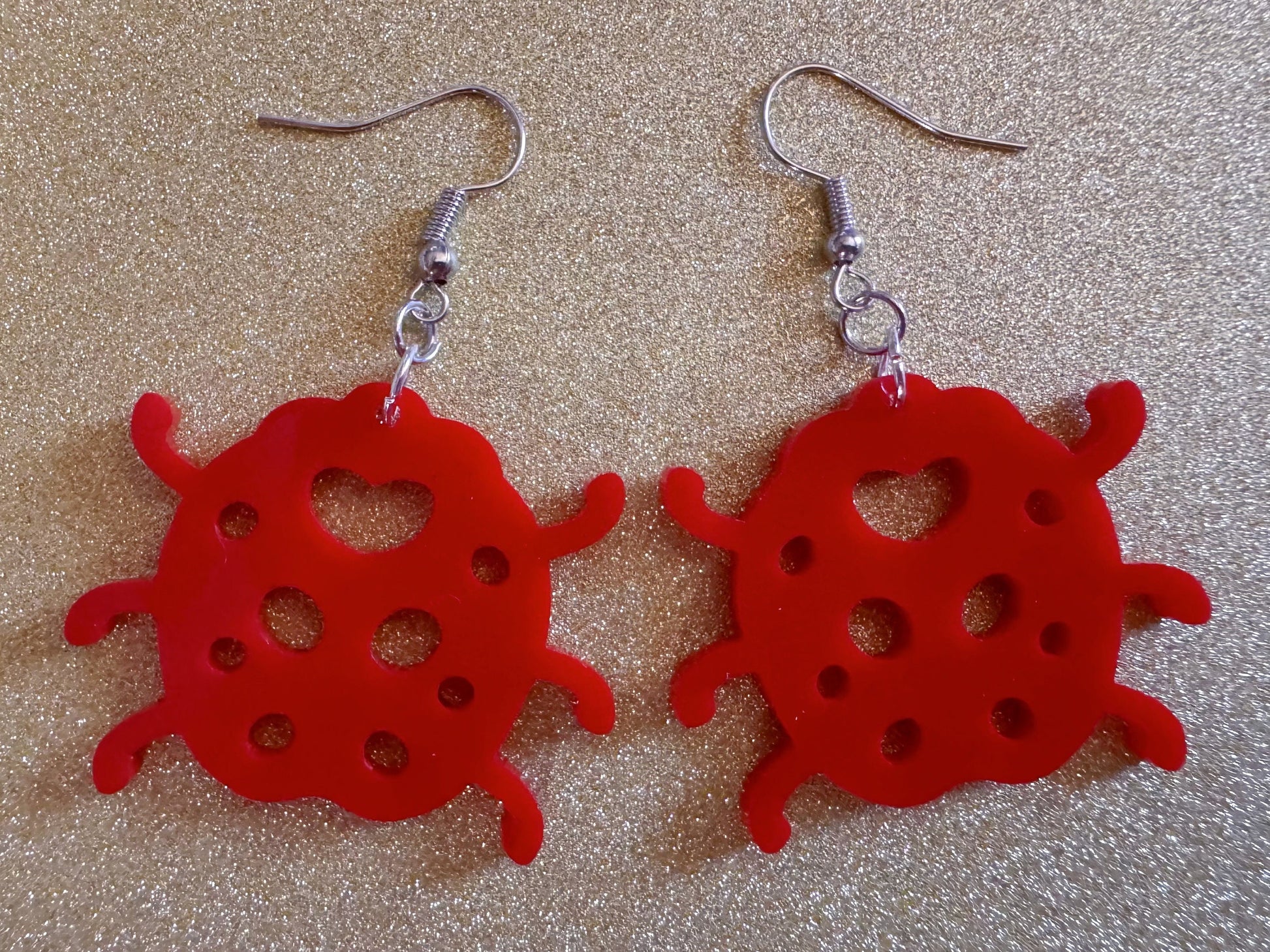 Beetle Earrings: Laser Cut Acrylic Ladybugs, Red Bugs, Insects, Beetles, Costume Jewelry, Novelty Gag Gift, Best Gifts for Her/Him/Them
