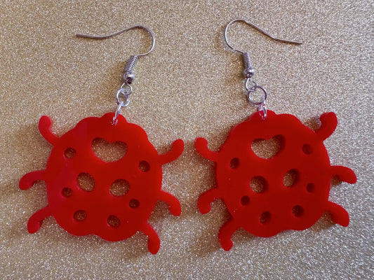 Beetle Earrings: Laser Cut Acrylic Ladybugs, Red Bugs, Insects, Beetles, Costume Jewelry, Novelty Gag Gift, Best Gifts for Her/Him/Them