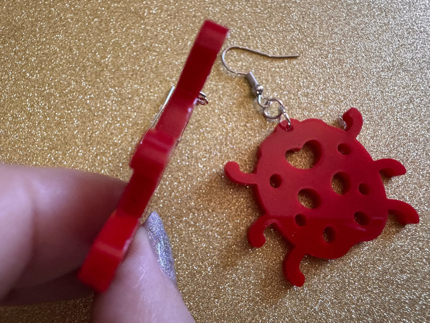 Beetle Earrings: Laser Cut Acrylic Ladybugs, Red Bugs, Insects, Beetles, Costume Jewelry, Novelty Gag Gift, Best Gifts for Her/Him/Them
