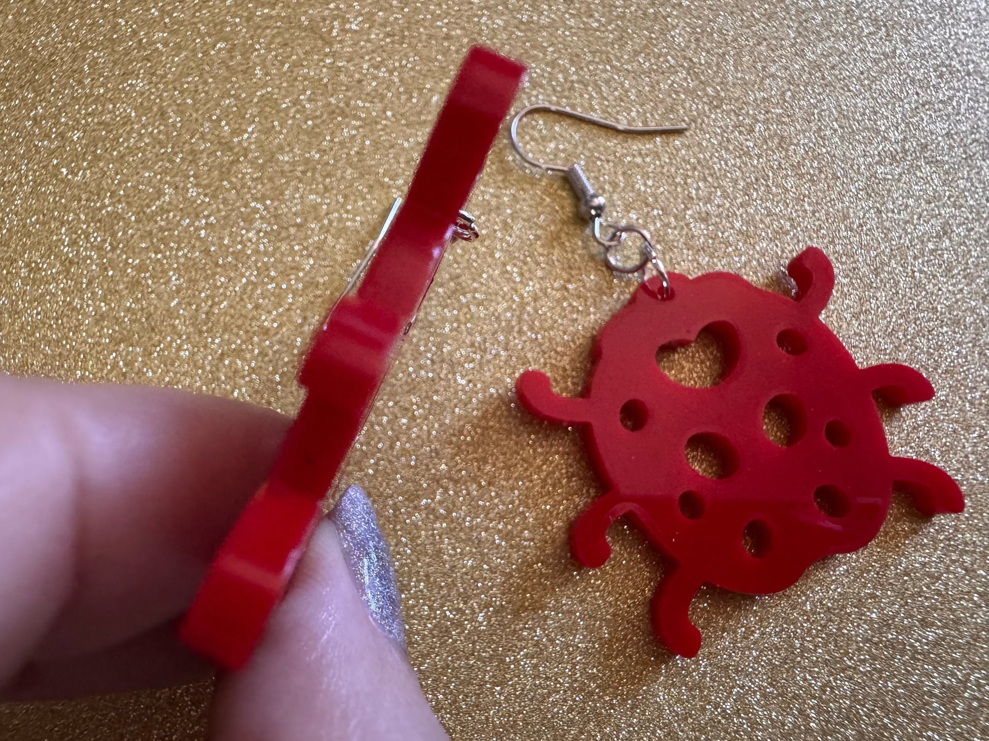 Beetle Earrings: Laser Cut Acrylic Ladybugs, Red Bugs, Insects, Beetles, Costume Jewelry, Novelty Gag Gift, Best Gifts for Her/Him/Them