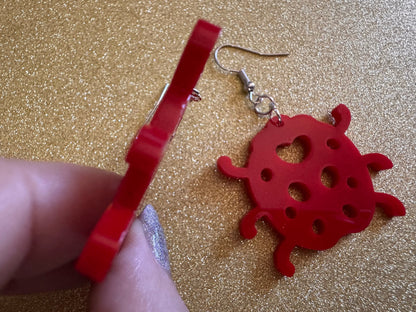 Beetle Earrings: Laser Cut Acrylic Ladybugs, Red Bugs, Insects, Beetles, Costume Jewelry, Novelty Gag Gift, Best Gifts for Her/Him/Them