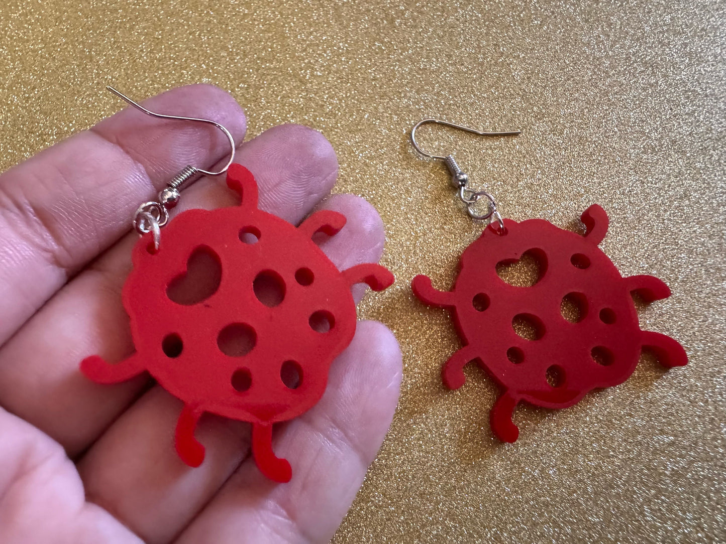 Beetle Earrings: Laser Cut Acrylic Ladybugs, Red Bugs, Insects, Beetles, Costume Jewelry, Novelty Gag Gift, Best Gifts for Her/Him/Them