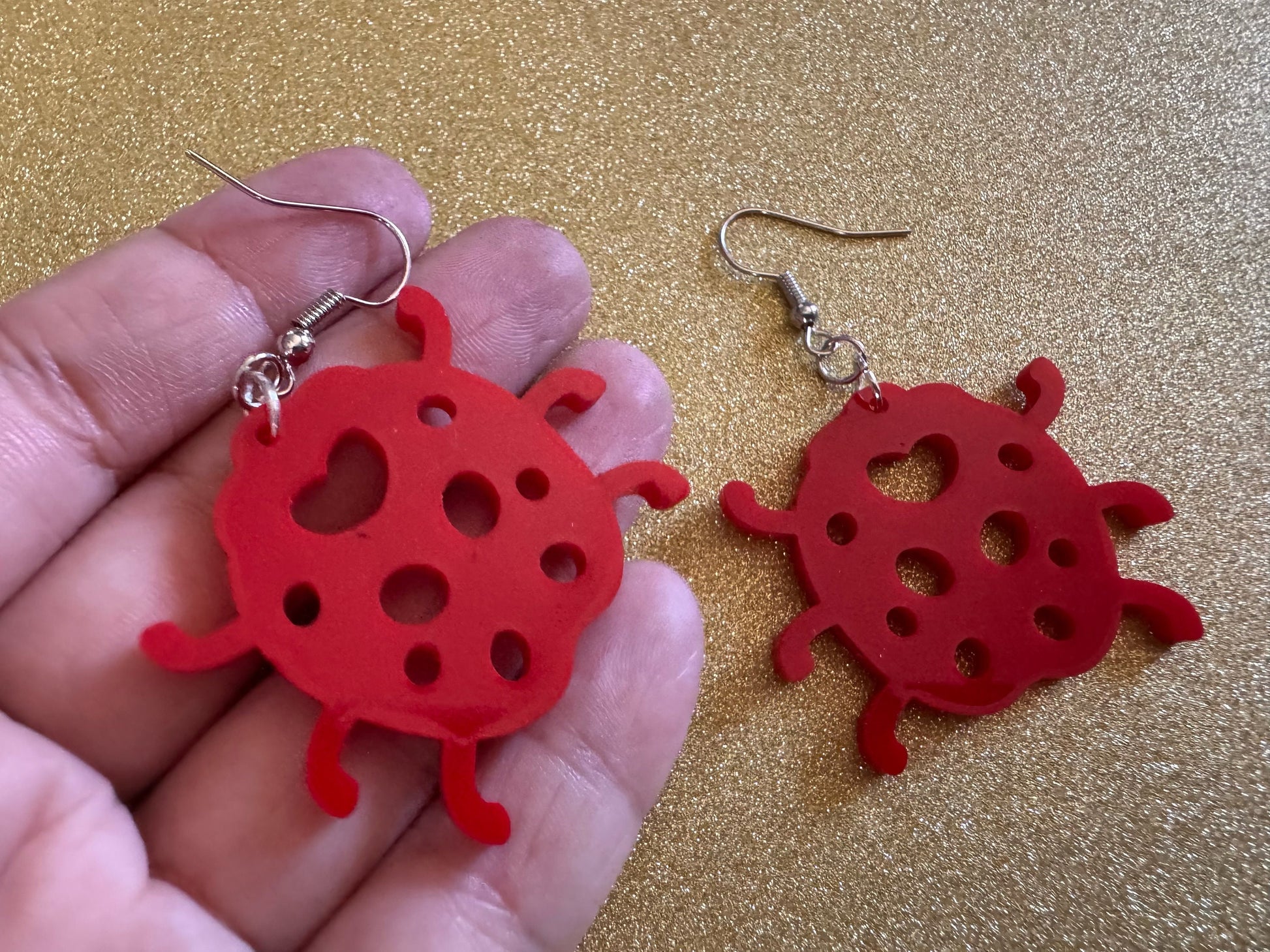 Beetle Earrings: Laser Cut Acrylic Ladybugs, Red Bugs, Insects, Beetles, Costume Jewelry, Novelty Gag Gift, Best Gifts for Her/Him/Them
