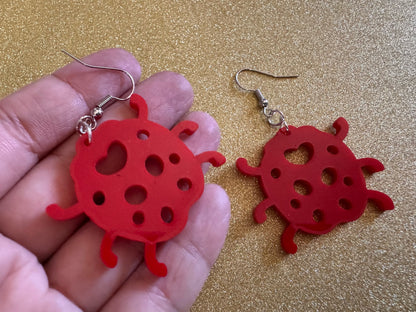 Beetle Earrings: Laser Cut Acrylic Ladybugs, Red Bugs, Insects, Beetles, Costume Jewelry, Novelty Gag Gift, Best Gifts for Her/Him/Them