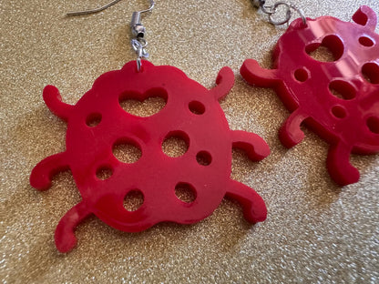 Beetle Earrings: Laser Cut Acrylic Ladybugs, Red Bugs, Insects, Beetles, Costume Jewelry, Novelty Gag Gift, Best Gifts for Her/Him/Them