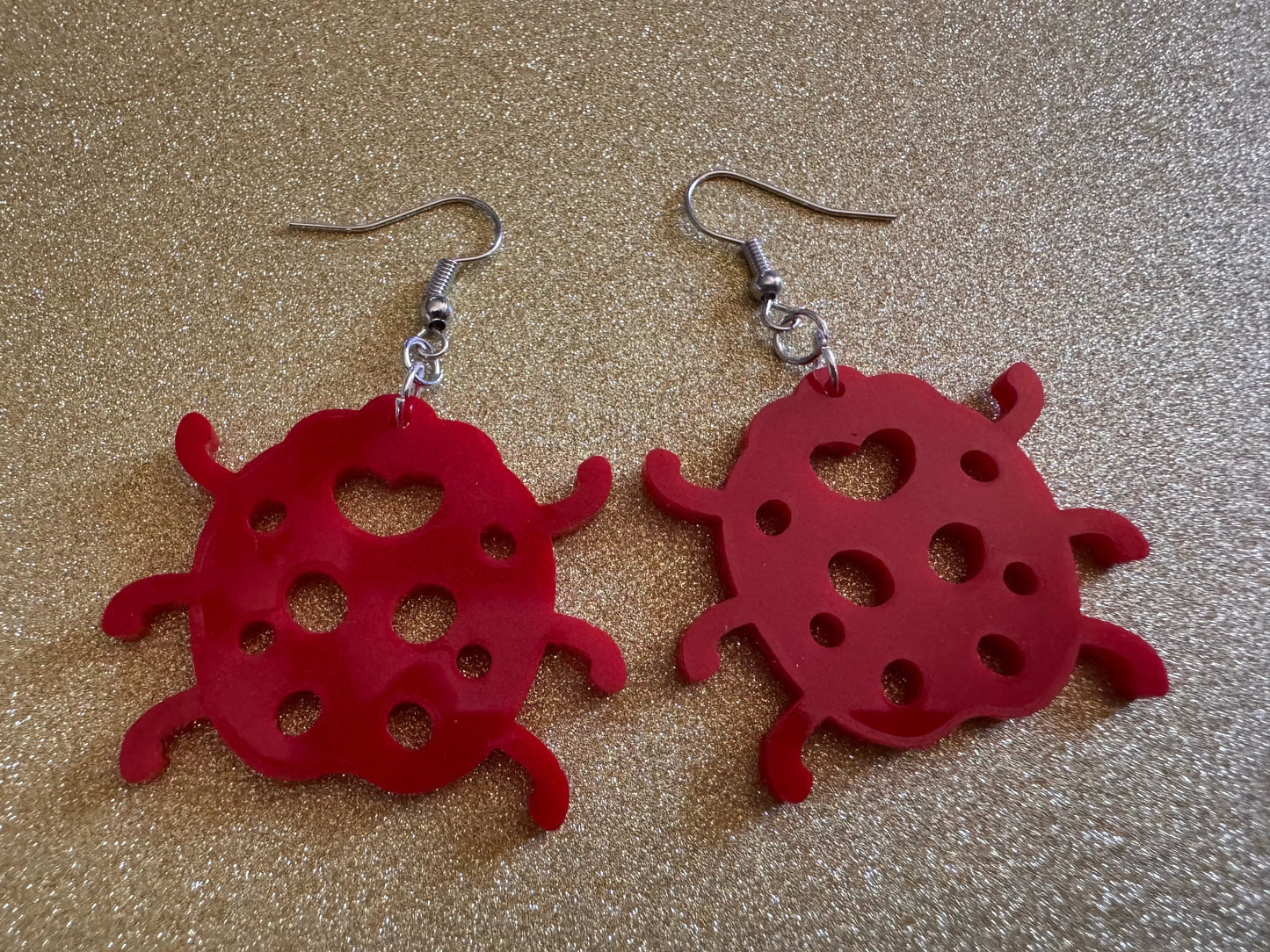 Beetle Earrings: Laser Cut Acrylic Ladybugs, Red Bugs, Insects, Beetles, Costume Jewelry, Novelty Gag Gift, Best Gifts for Her/Him/Them