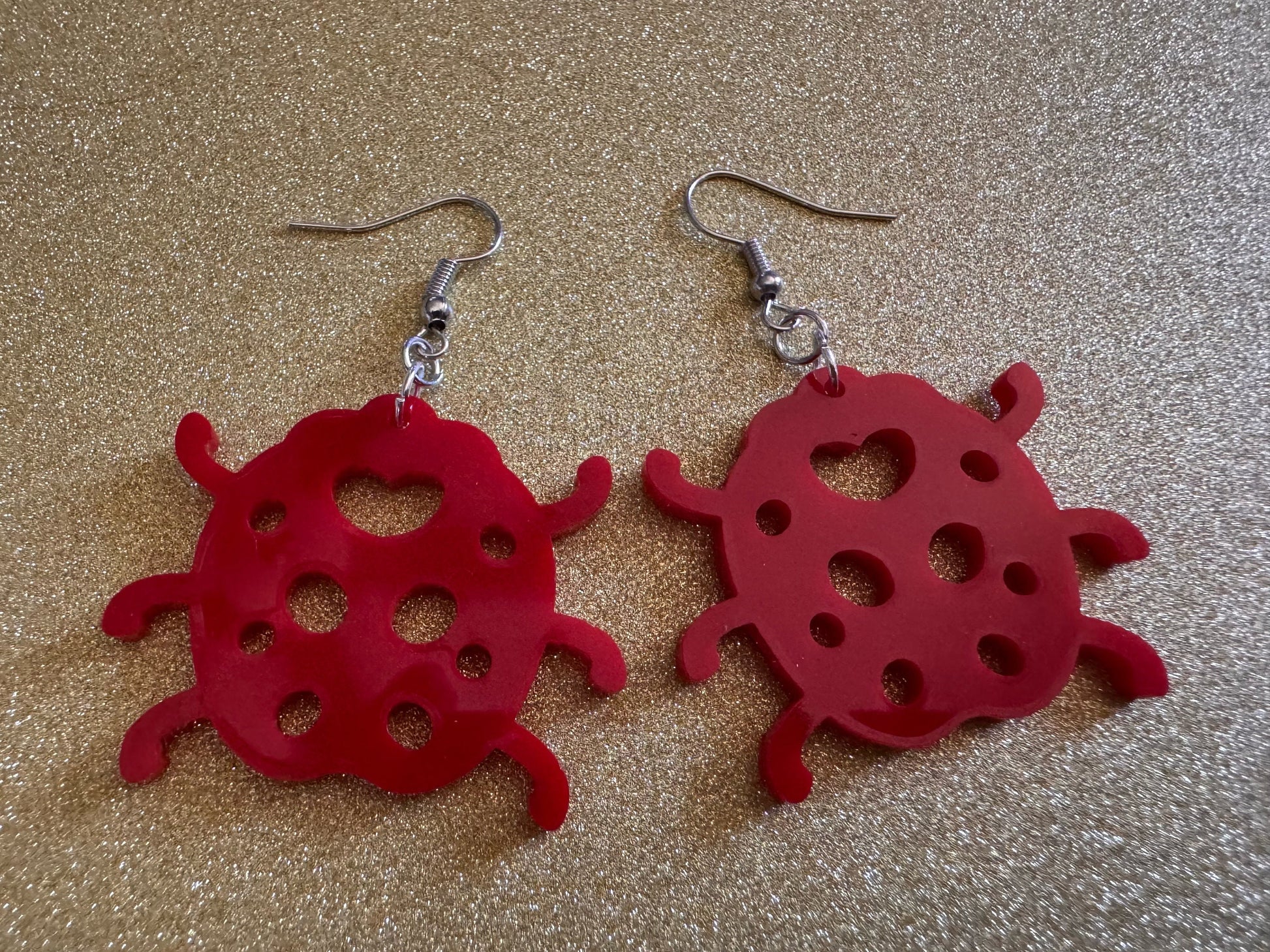 Beetle Earrings: Laser Cut Acrylic Ladybugs, Red Bugs, Insects, Beetles, Costume Jewelry, Novelty Gag Gift, Best Gifts for Her/Him/Them