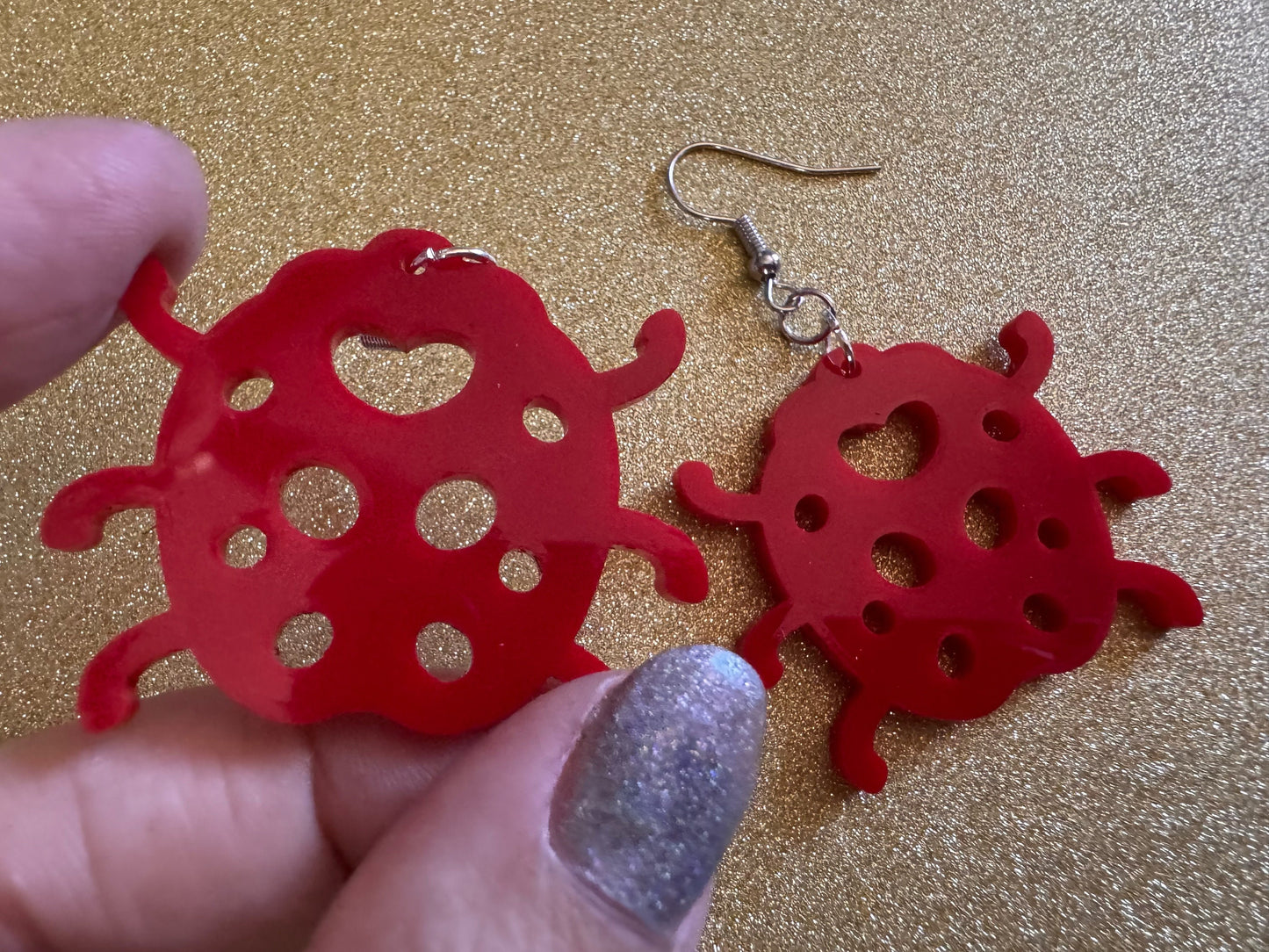 Beetle Earrings: Laser Cut Acrylic Ladybugs, Red Bugs, Insects, Beetles, Costume Jewelry, Novelty Gag Gift, Best Gifts for Her/Him/Them