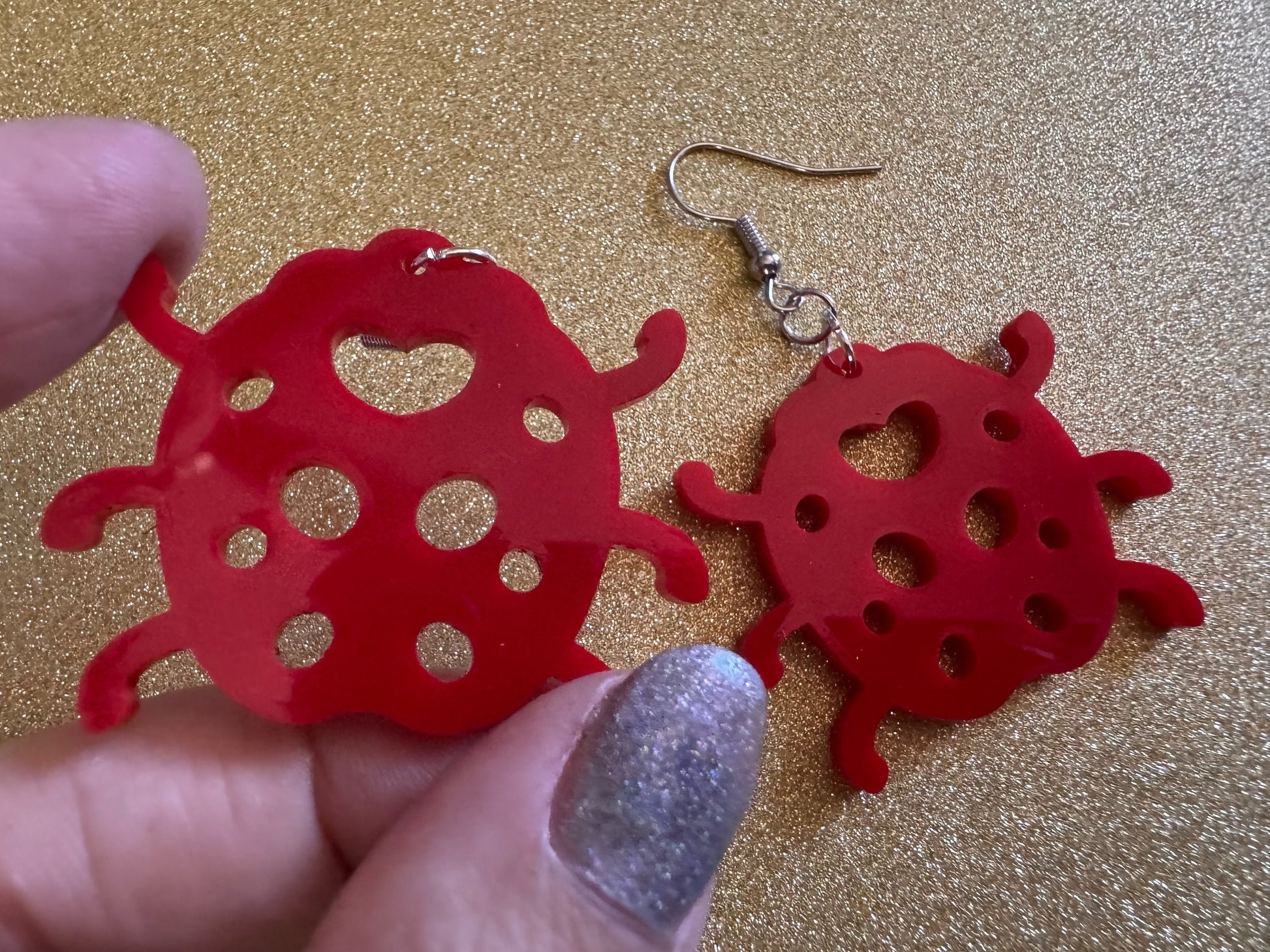 Beetle Earrings: Laser Cut Acrylic Ladybugs, Red Bugs, Insects, Beetles, Costume Jewelry, Novelty Gag Gift, Best Gifts for Her/Him/Them