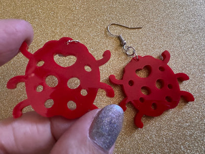 Beetle Earrings: Laser Cut Acrylic Ladybugs, Red Bugs, Insects, Beetles, Costume Jewelry, Novelty Gag Gift, Best Gifts for Her/Him/Them
