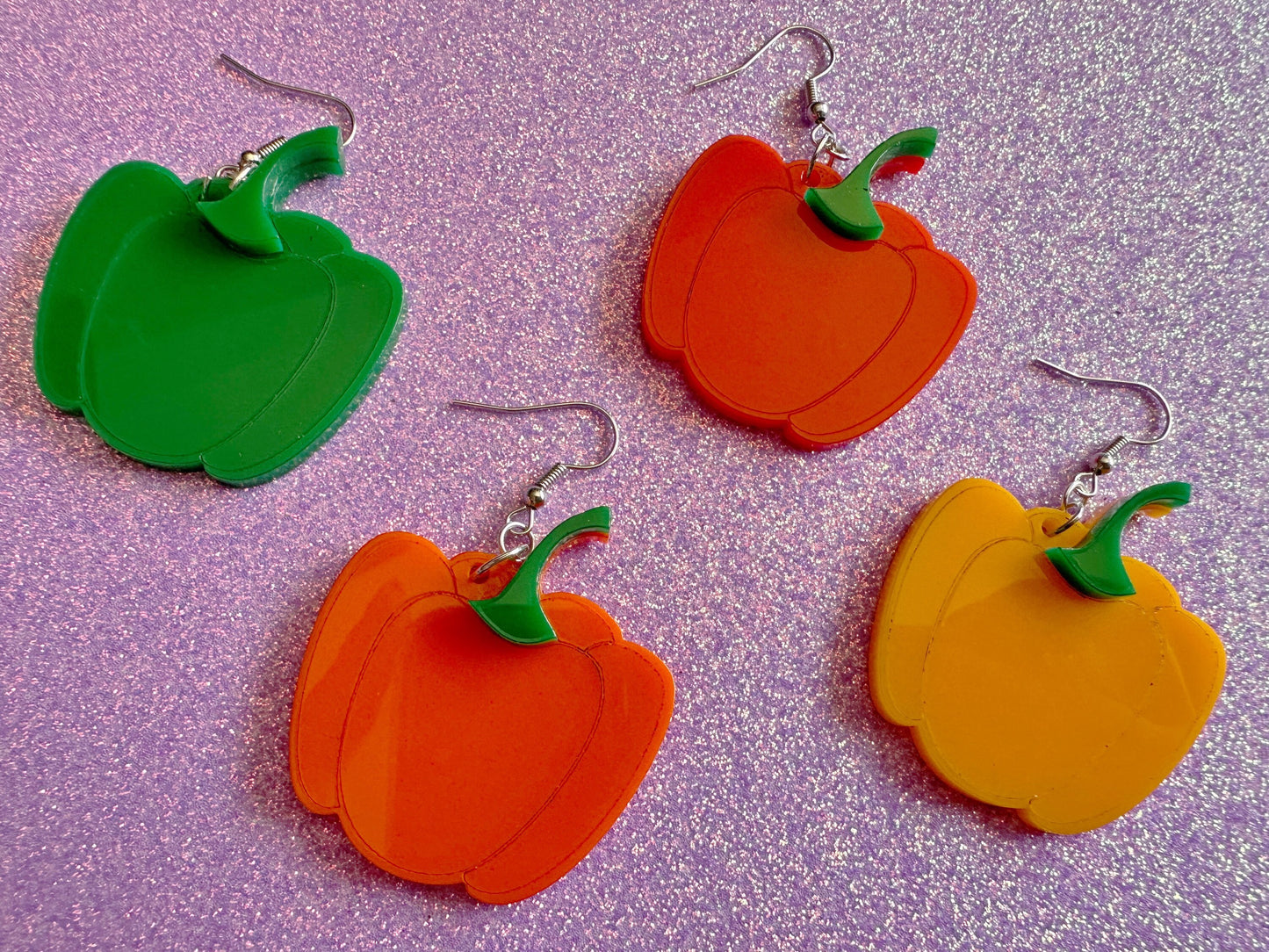 Bell Pepper Earrings: Laser Cut Acrylic Peppers, Vegetables, Veggies, Vegan, Foodie, Cook, Chef, Food Earrings, Gifts for Her/Him/Them