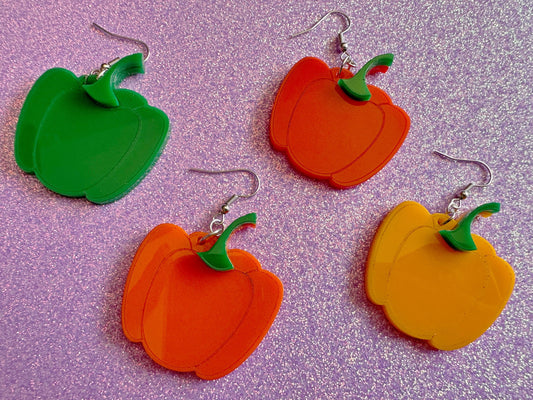 Bell Pepper Earrings: Laser Cut Acrylic Peppers, Vegetables, Veggies, Vegan, Foodie, Cook, Chef, Food Earrings, Gifts for Her/Him/Them