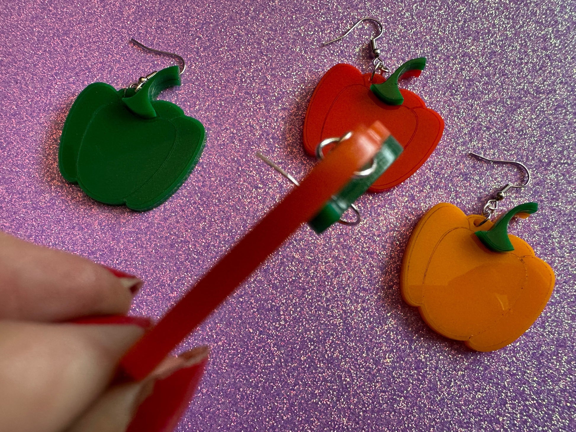 Bell Pepper Earrings: Laser Cut Acrylic Peppers, Vegetables, Veggies, Vegan, Foodie, Cook, Chef, Food Earrings, Gifts for Her/Him/Them