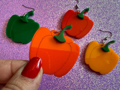 Bell Pepper Earrings: Laser Cut Acrylic Peppers, Vegetables, Veggies, Vegan, Foodie, Cook, Chef, Food Earrings, Gifts for Her/Him/Them